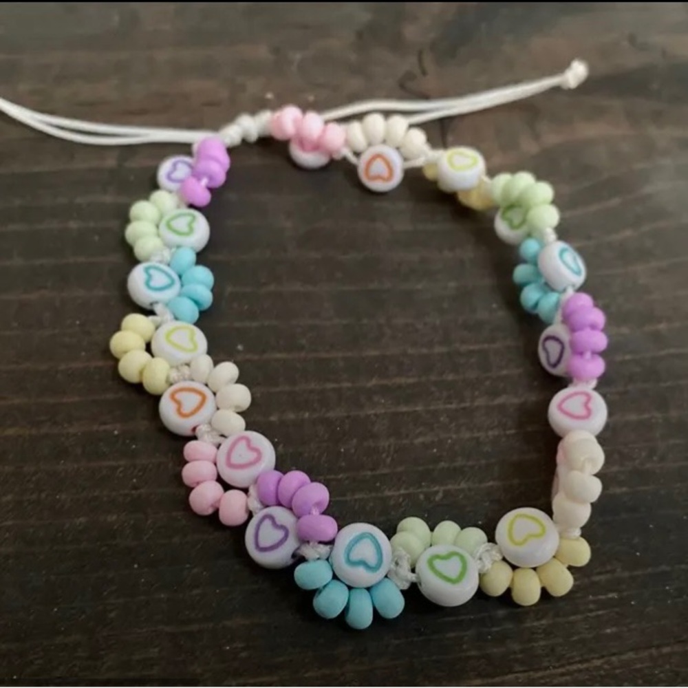 Colorful Heart and Flower Adult Bracelet